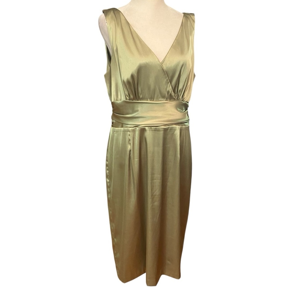 Jessica Howard Olive Satin Midi Dress